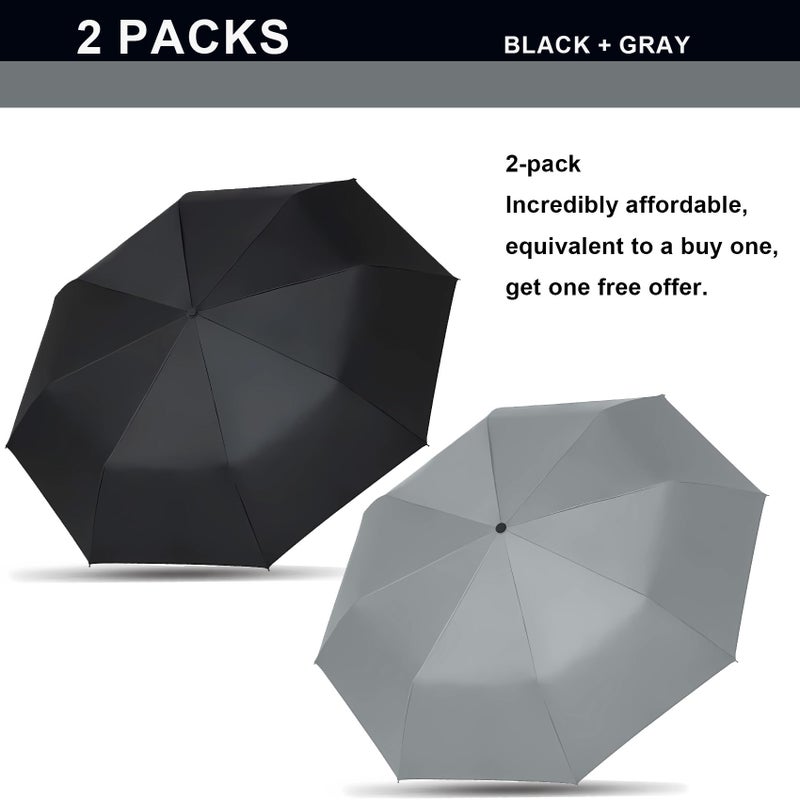 SIEPASA Two Packs Auto Open & Close Small Travel Umbrella Compact for Backpack-Umbrellas for Rain, Windproof Lightweight Strong Mini Portable Umbrellas for Men and Women.& Black, 2 Pack - Image 2